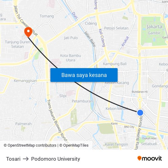 Tosari to Podomoro University map