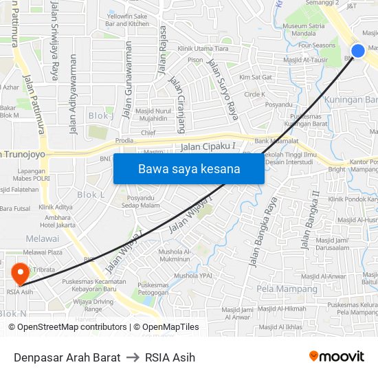 Denpasar Arah Barat to RSIA Asih map