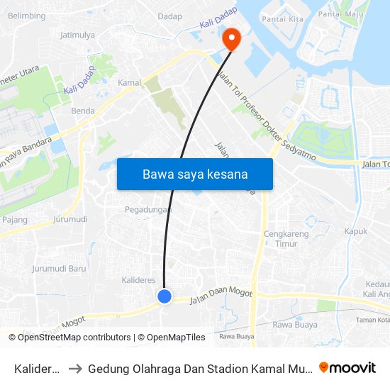 Kalideres to Gedung Olahraga Dan Stadion Kamal Muara map