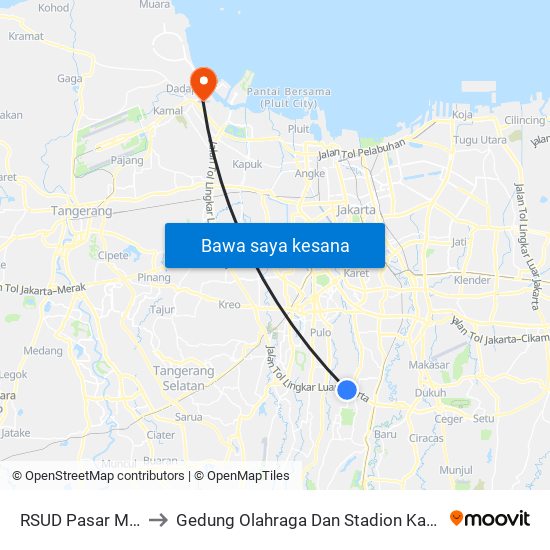 RSUD Pasar Minggu to Gedung Olahraga Dan Stadion Kamal Muara map