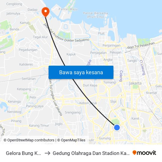 Gelora Bung Karno 2 to Gedung Olahraga Dan Stadion Kamal Muara map