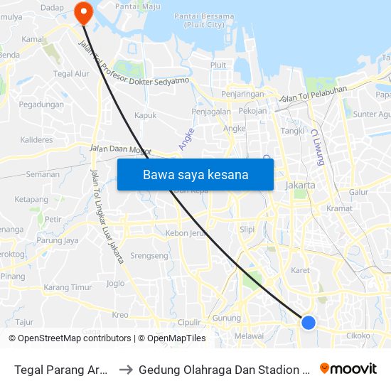 Tegal Parang Arah Timur to Gedung Olahraga Dan Stadion Kamal Muara map