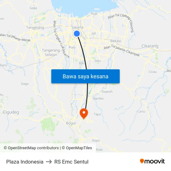 Plaza Indonesia to RS Emc Sentul map