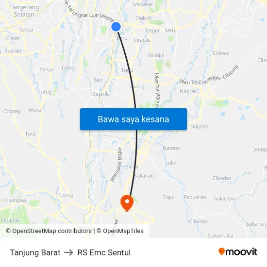 Tanjung Barat to RS Emc Sentul map