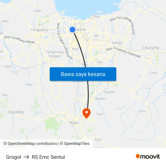 Grogol to RS Emc Sentul map