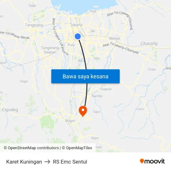Karet Kuningan to RS Emc Sentul map