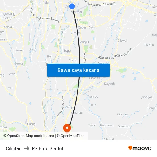 Cililitan to RS Emc Sentul map