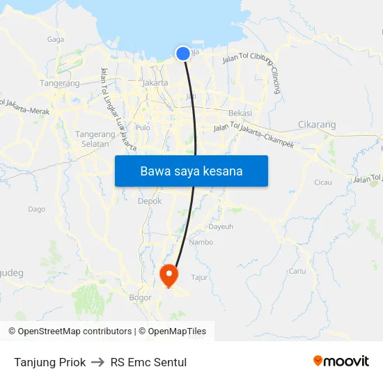 Tanjung Priok to RS Emc Sentul map