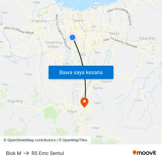 Blok M to RS Emc Sentul map