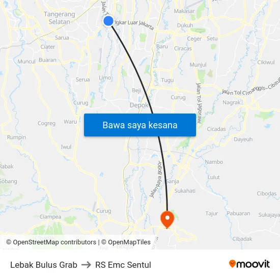 Lebak Bulus Grab to RS Emc Sentul map