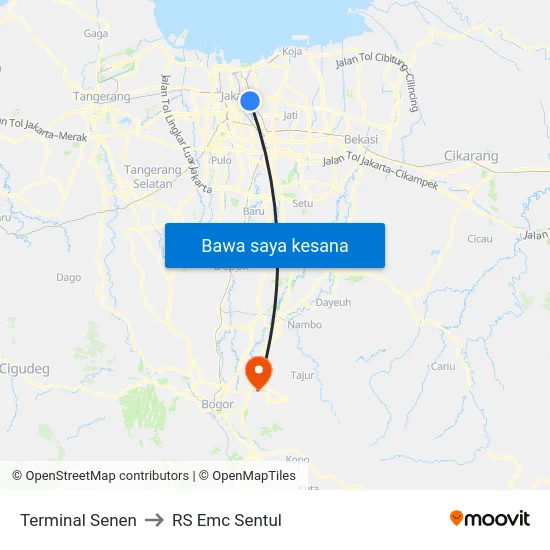 Terminal Senen to RS Emc Sentul map