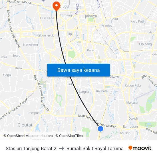 Stasiun Tanjung Barat 2 to Rumah Sakit Royal Taruma map