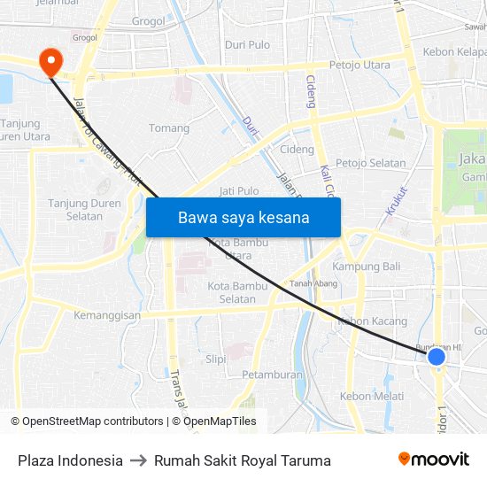 Plaza Indonesia to Rumah Sakit Royal Taruma map