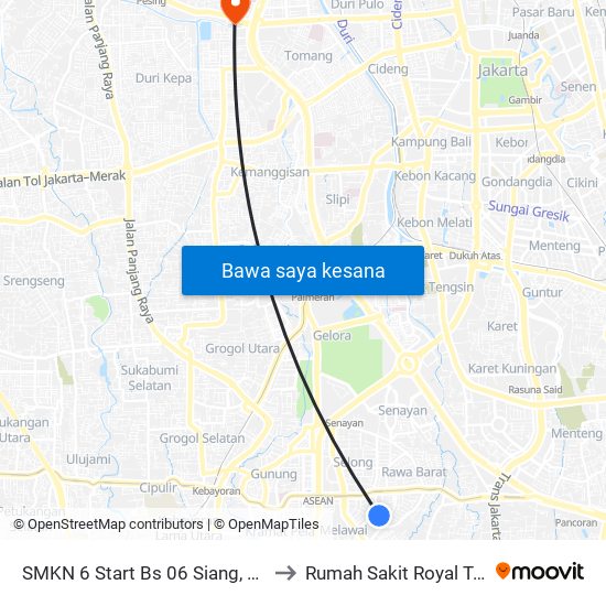 SMKN 6 Start Bs 06 Siang, 11 Siang to Rumah Sakit Royal Taruma map