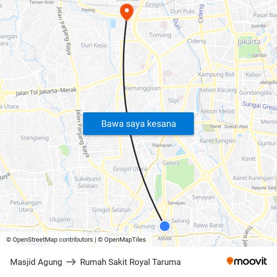 Masjid Agung to Rumah Sakit Royal Taruma map