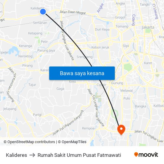 Kalideres to Rumah Sakit Umum Pusat Fatmawati map