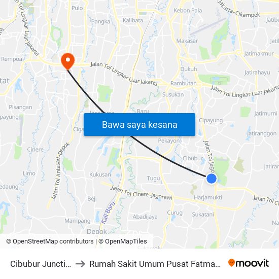 Cibubur Junction to Rumah Sakit Umum Pusat Fatmawati map