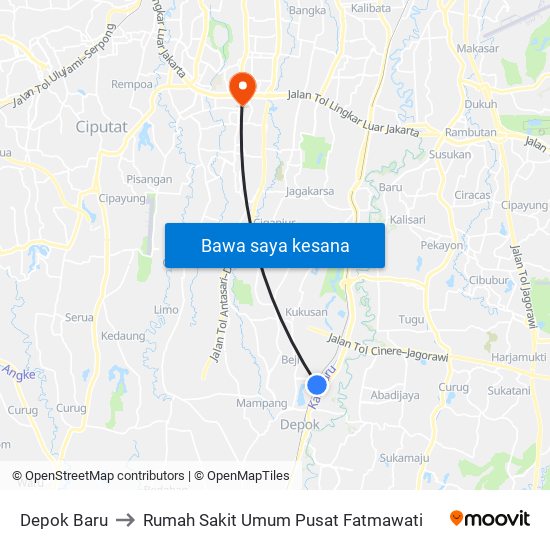 Depok Baru to Rumah Sakit Umum Pusat Fatmawati map