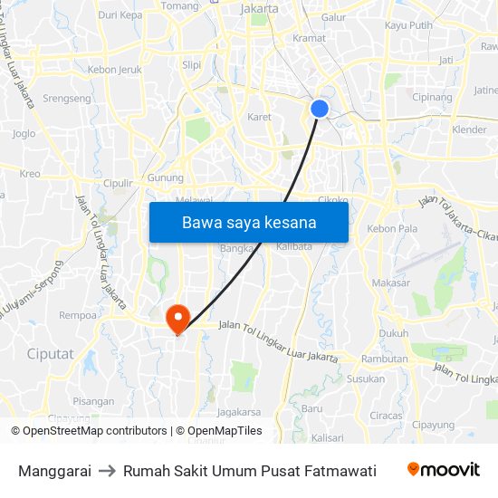 Manggarai to Rumah Sakit Umum Pusat Fatmawati map