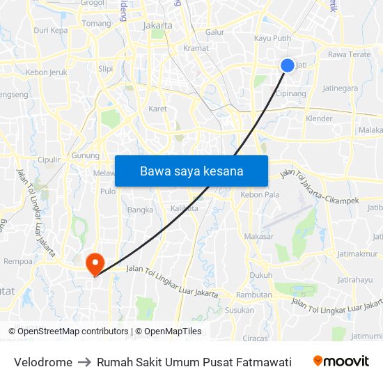 Velodrome to Rumah Sakit Umum Pusat Fatmawati map