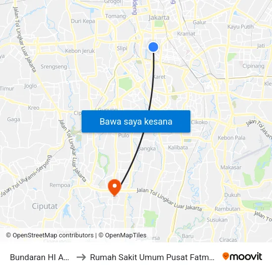 Bundaran HI Astra to Rumah Sakit Umum Pusat Fatmawati map