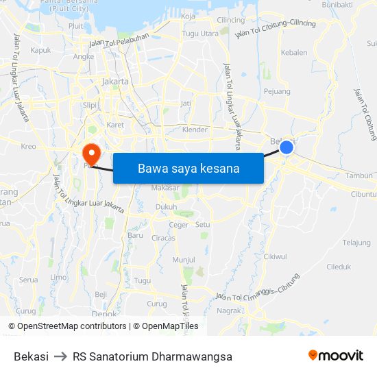 Bekasi to RS Sanatorium Dharmawangsa map