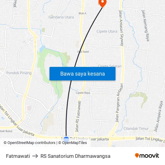 Fatmawati to RS Sanatorium Dharmawangsa map