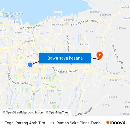 Tegal Parang Arah Timur to Rumah Sakit Pinna Tambun map