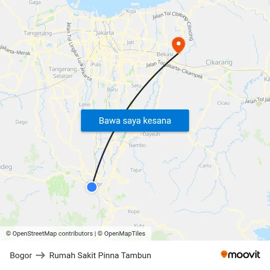 Bogor to Rumah Sakit Pinna Tambun map