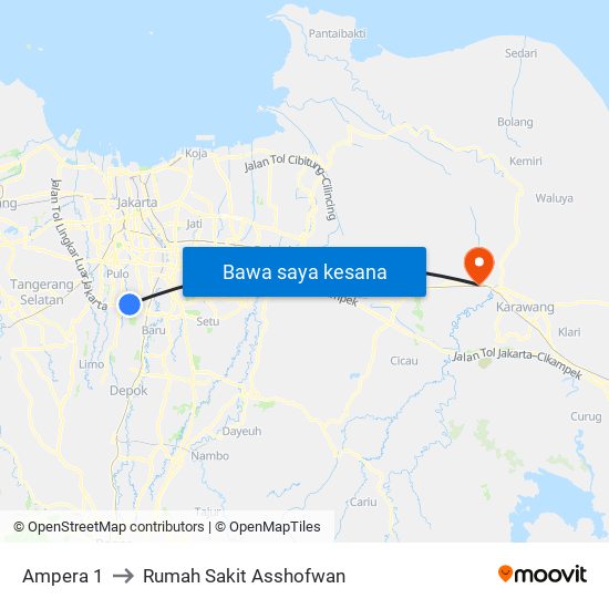 Ampera 1 to Rumah Sakit Asshofwan map