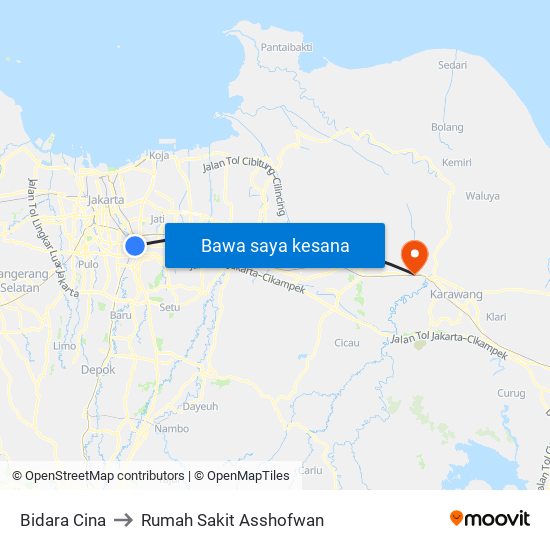 Bidara Cina to Rumah Sakit Asshofwan map