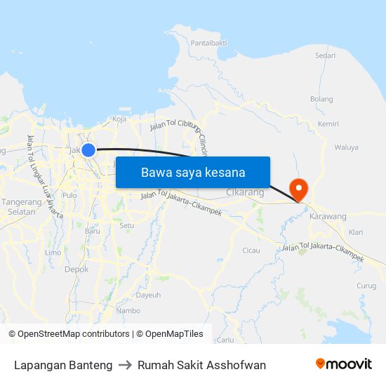 Lapangan Banteng to Rumah Sakit Asshofwan map