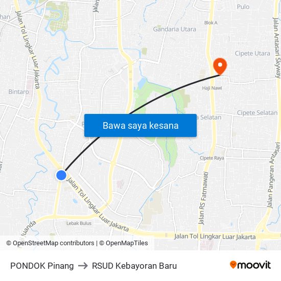 PONDOK Pinang to RSUD Kebayoran Baru map