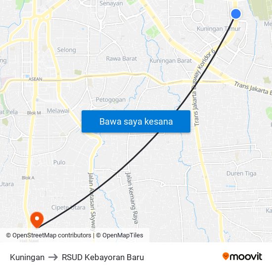 Kuningan to RSUD Kebayoran Baru map