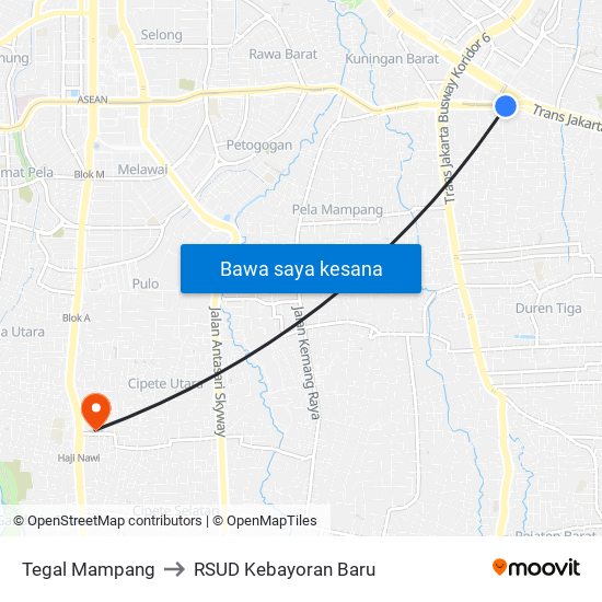 Tegal Mampang to RSUD Kebayoran Baru map