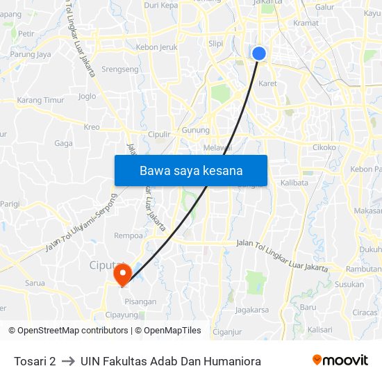Tosari 2 to UIN Fakultas Adab Dan Humaniora map