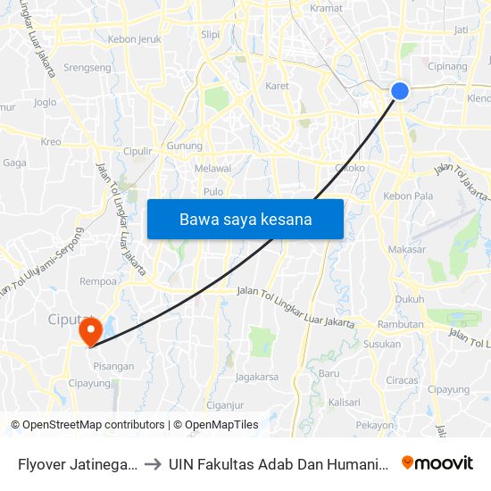 Flyover Jatinegara to UIN Fakultas Adab Dan Humaniora map