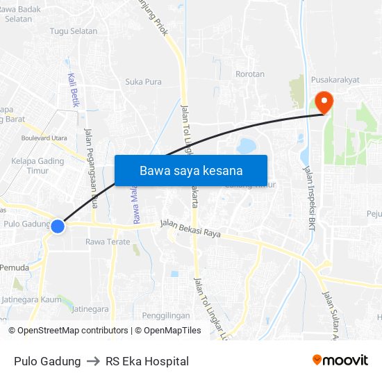 Pulo Gadung to RS Eka Hospital map