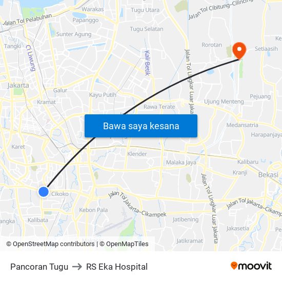 Pancoran Tugu to RS Eka Hospital map