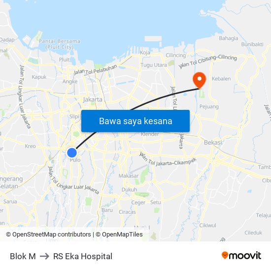 Blok M to RS Eka Hospital map