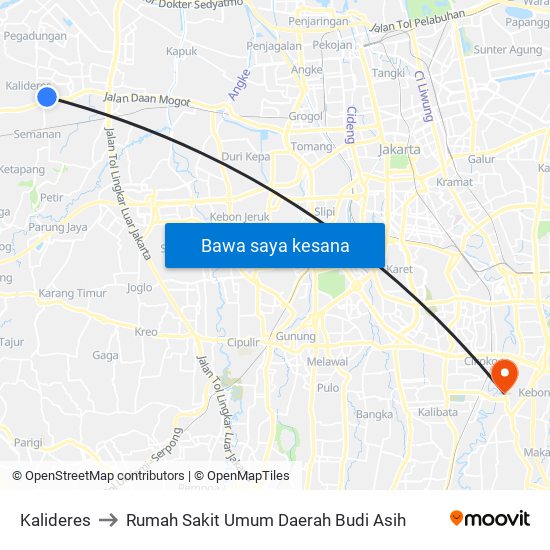 Kalideres to Rumah Sakit Umum Daerah Budi Asih map