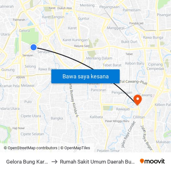 Gelora Bung Karno 2 to Rumah Sakit Umum Daerah Budi Asih map