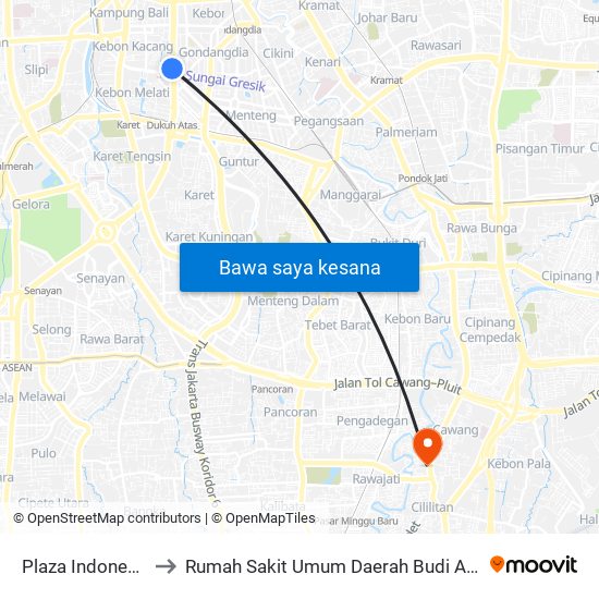 Plaza Indonesia to Rumah Sakit Umum Daerah Budi Asih map