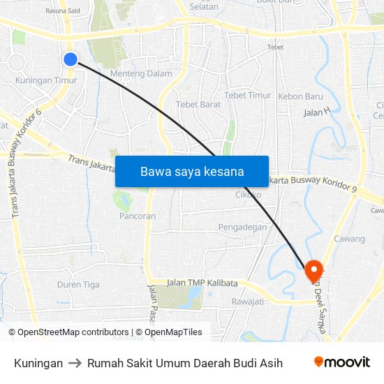 Kuningan to Rumah Sakit Umum Daerah Budi Asih map