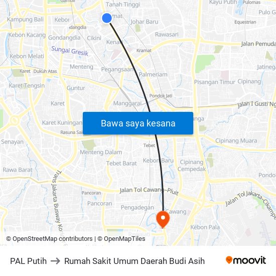 PAL Putih to Rumah Sakit Umum Daerah Budi Asih map