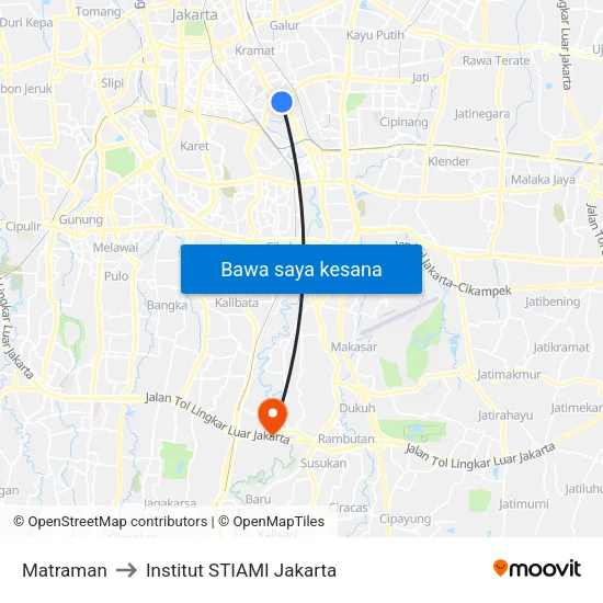 Matraman to Institut STIAMI Jakarta map