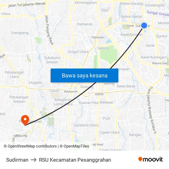 Sudirman to RSU Kecamatan Pesanggrahan map