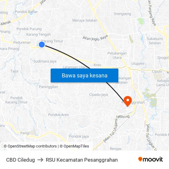 CBD Ciledug to RSU Kecamatan Pesanggrahan map