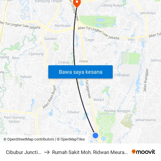 Cibubur Junction to Rumah Sakit Moh. Ridwan Meuraksa map