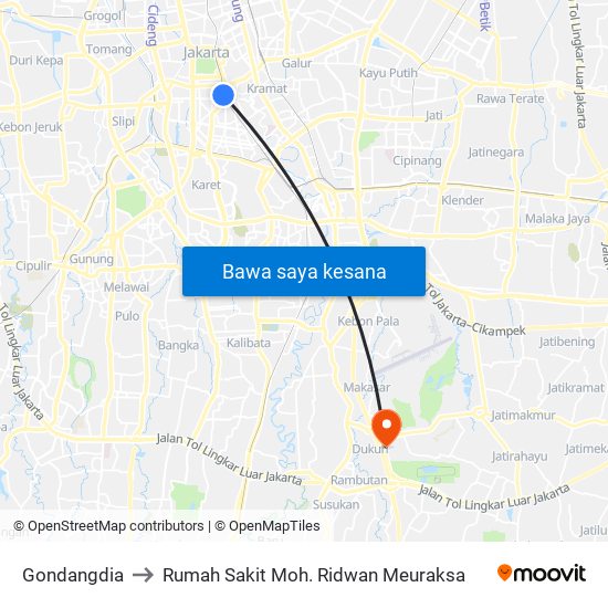 Gondangdia to Rumah Sakit Moh. Ridwan Meuraksa map